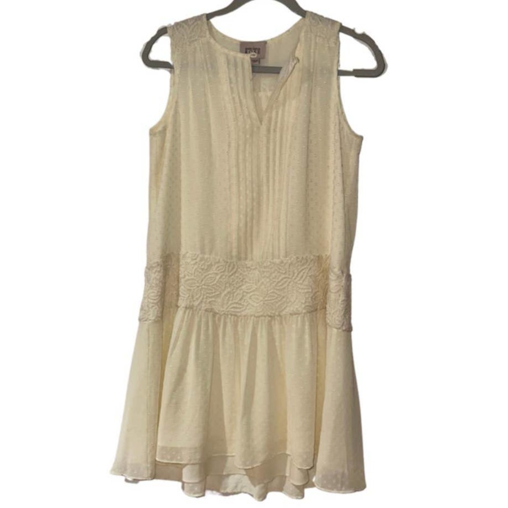 MARCHESA ROSE CREAM PLEATED WITH CROCHET ACCENT 1920’S MINI DRESS SMALL